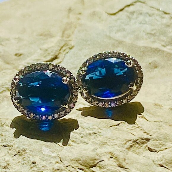 ❤️ Sterling Silver Blue Sapphire Cubic Zirconia Earrings - Picture 5 of 11